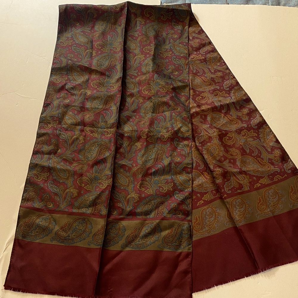 Tie Rack 100% SilkPaisley Patterned Scarf in Burgundy, Blue and Brown